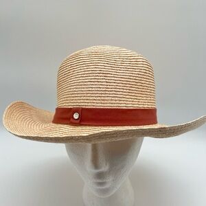 Nordstrom Wide Brim Straw Sun Hat Ribbon One Size EUC Beach Vacation Resortwear